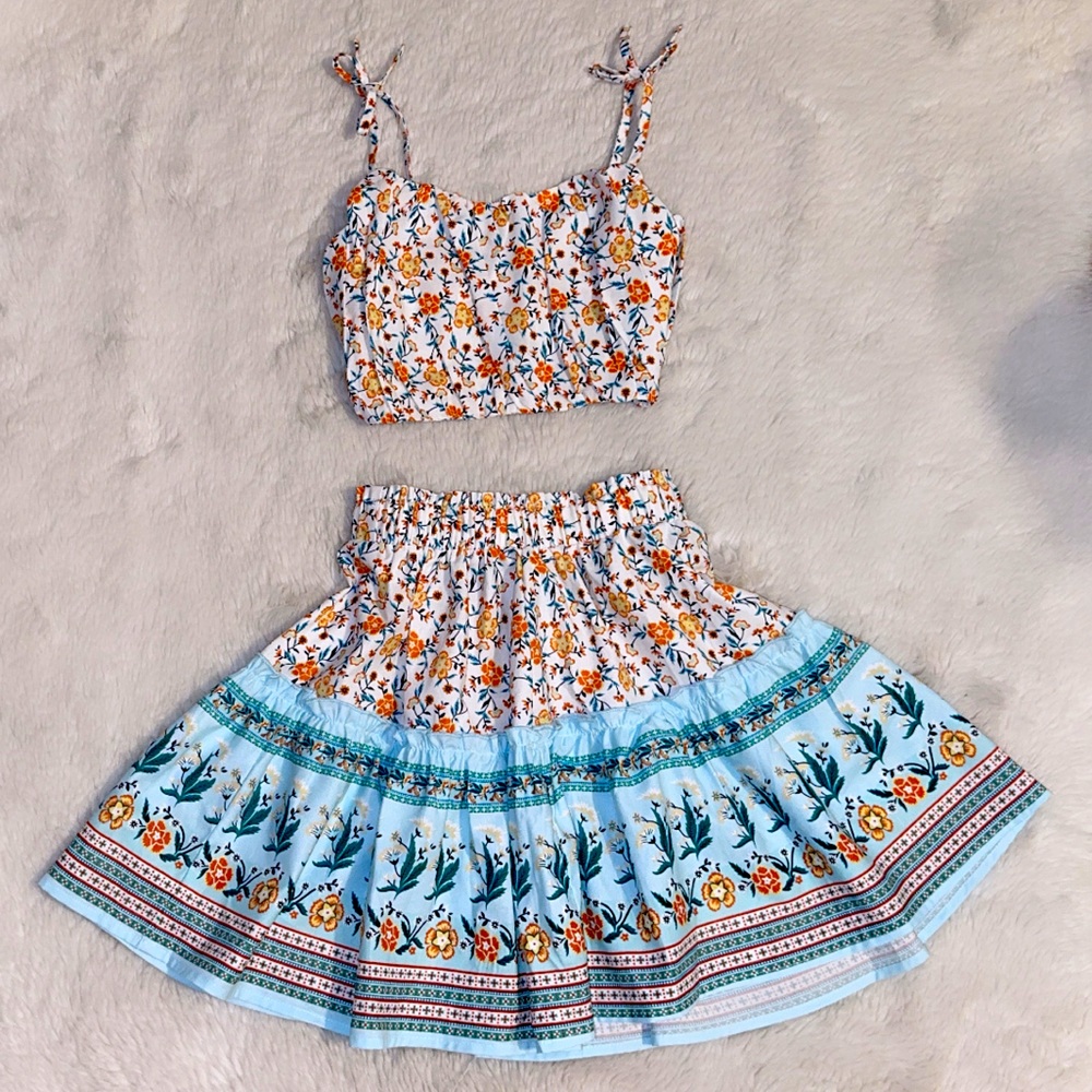 Two piece skirt and crop top set